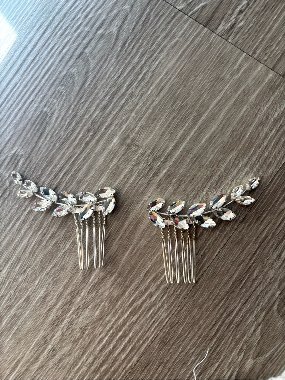 Crystal Leaf Bridal Hair Combs - Silver Tone